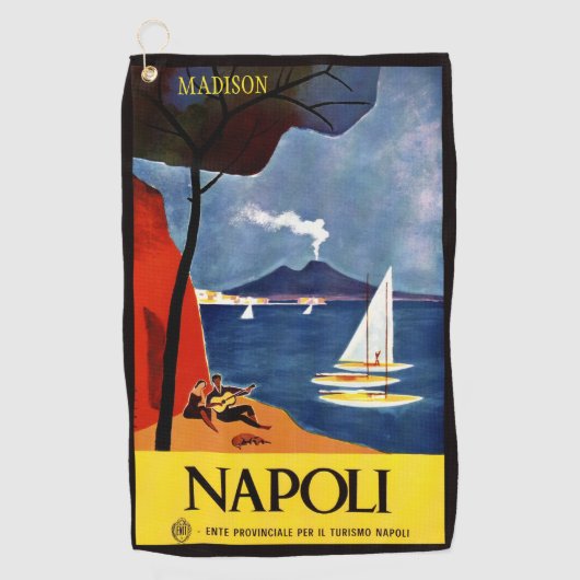 名前をカスタムするのNapoli (ナポリ)のヴィンテージ旅行 ゴルフタオル (正面)