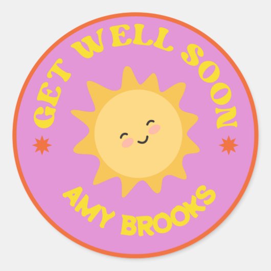 名前をカスタムするはすぐ文字太陽の紫に取得 ラウンドシール (正面)