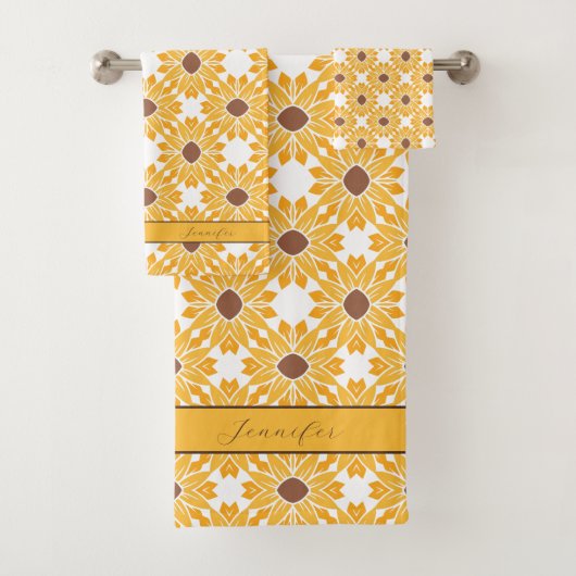 名前をカスタムするひまわり模様（白） バスタオルセット (インサイチュ)