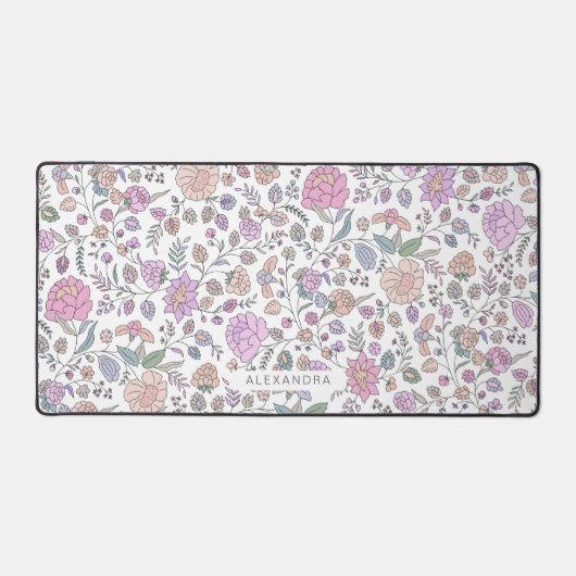 名前をカスタムするほこりカラフルフローラモダンパターン デスクマット (正面)