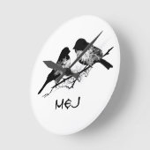 名前をカスタムするまたはモノグラム愛鳥 ラウンド壁時計 (傾斜)