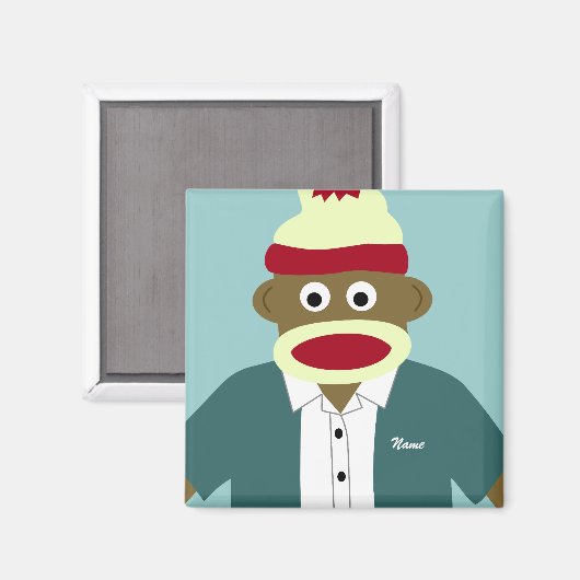 名前をカスタムするまたはモノグラム靴下モンキーボーイ マグネット (正面/裏面)