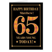 名前をカスタムするまたはリレーション65番目の誕生日タータンチェックカード (正面)