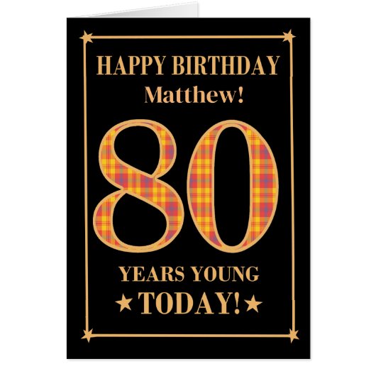 名前をカスタムするまたはリレーション80番目の誕生日タータンチェックカード (正面)