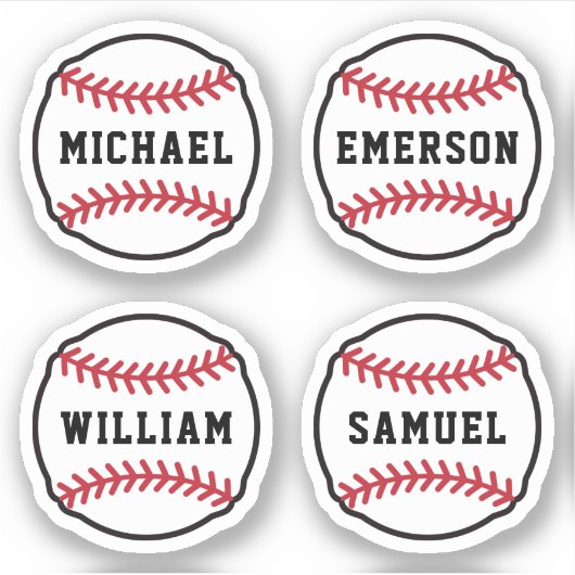 名前をカスタムするまたは文字を持つ野球、4つのセット シール (正面)