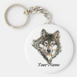 名前をカスタムするまたは文字ウルフロゴ水彩動物 キーホルダー