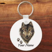 名前をカスタムするまたは文字ウルフ水彩動物 キーホルダー (正面)