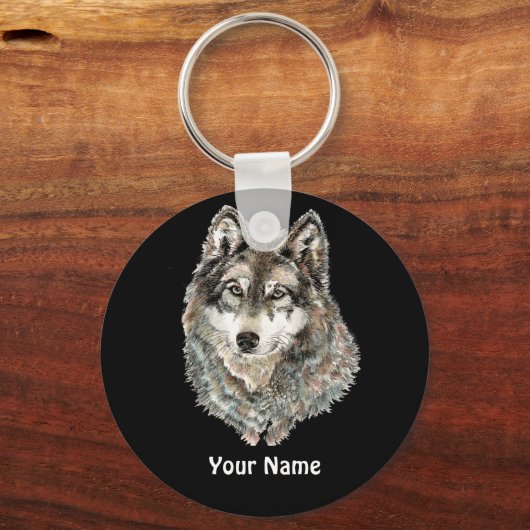 名前をカスタムするまたは文字ウルフ水彩動物 キーホルダー (正面)