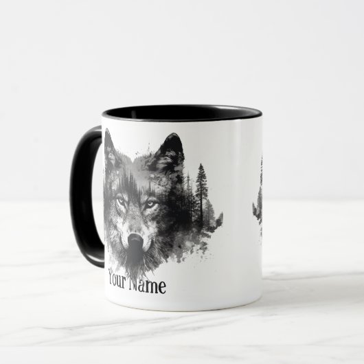 名前をカスタムするまたは文字ウルフ水彩動物 マグカップ (正面左)