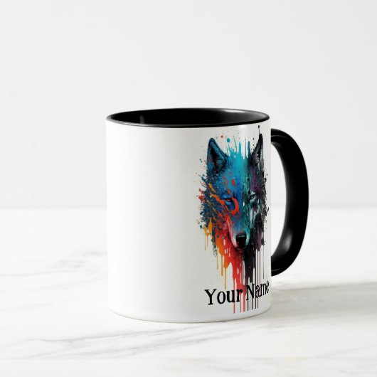 名前をカスタムするまたは文字ウルフ水彩動物 マグカップ (正面右)