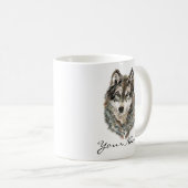 名前をカスタムするまたは文字ウルフ水彩動物 マグカップ (正面右)
