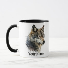 名前をカスタムするまたは文字ウルフ水彩動物 マグカップ
