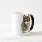 名前をカスタムするまたは文字ウルフ水彩動物 モーフィングマグカップ (正面右)