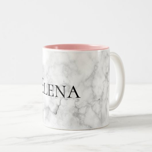 名前をカスタムするまたは色のエレガントで白い大理石のプリント ツートーンマグカップ (正面右)