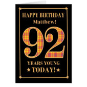 名前をカスタムするまたは関係92番目の誕生日タータンチェックカード (正面)