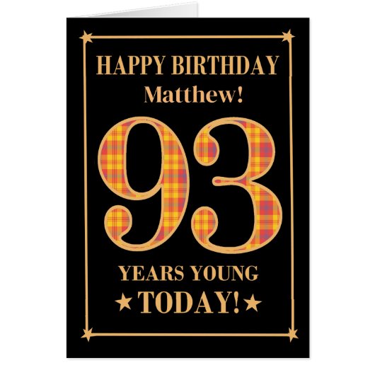 名前をカスタムするまたは関係93番目の誕生日タータンチェックカード (正面)
