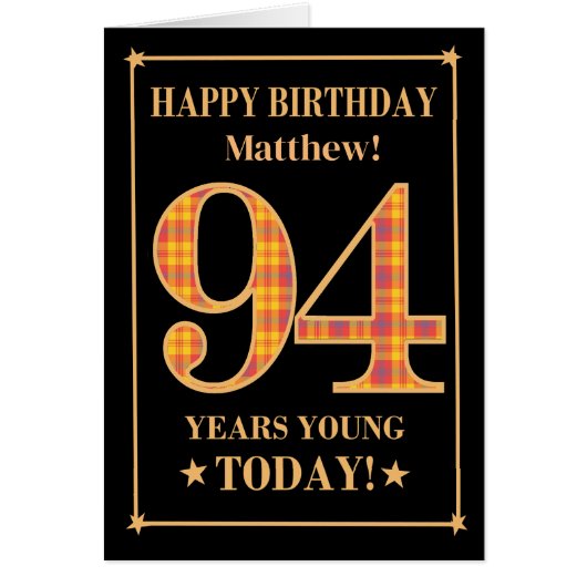 名前をカスタムするまたは関係94番目の誕生日タータンチェックカード (正面)