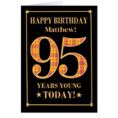 名前をカスタムするまたは関係95番目の誕生日タータンチェックカード (正面)