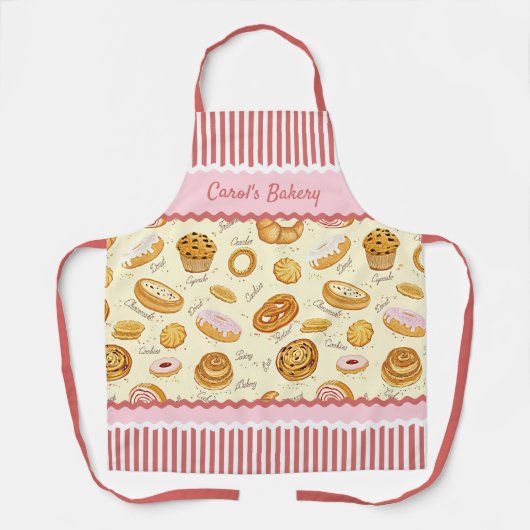 名前をカスタムするや文字のベーカリースイーツパターン エプロン (正面)