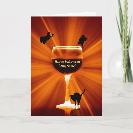 名前をカスタムするをテーマにしたハロウィーンワイン カード (正面)
