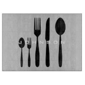 名前をカスタムするを用いるナイフそしてフォークのまな板 カッティングボード (正面)