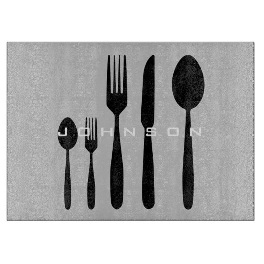 名前をカスタムするを用いるナイフそしてフォークのまな板 カッティングボード (正面)