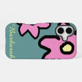 名前をカスタムするを用いるピンクの花 iPhone 16ケース (裏面横)
