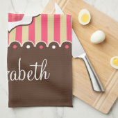 名前をカスタムするを用いるピンク及びブラウンのかわいいカップケーキ キッチンタオル (四つ折り)