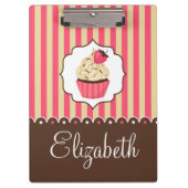 名前をカスタムするを用いるピンク及びブラウンのかわいいカップケーキ クリップボード (正面)