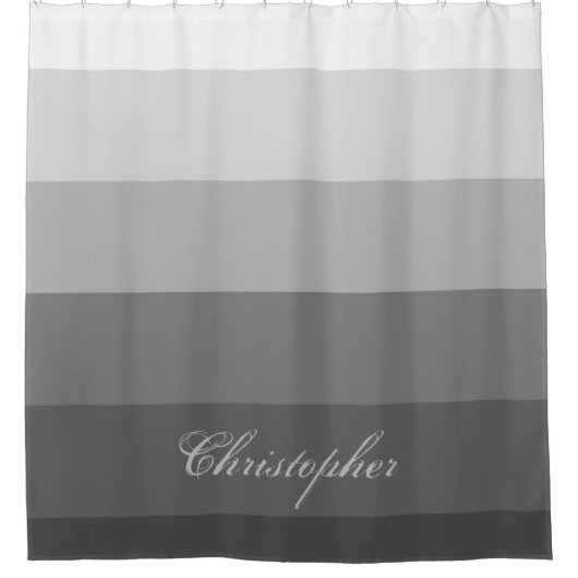 名前をカスタムするを用いるモダンで幾何学的な勾配の灰色 シャワーカーテン (正面)