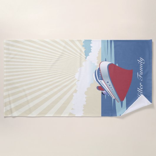 名前をカスタムするを用いるヴィンテージの遊航船 ビーチタオル (正面)