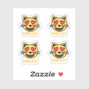 名前をカスタムするを用いる猫のハートのEmojiのかわいいステッカー シール