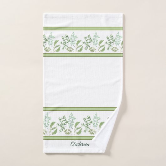 名前をカスタムするを用いる緑のシダの葉そして枝 バスタオルセット (ハンドタオル)
