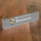 名前をカスタムするを用いる電気ドリル-黄色および灰色 デスクネームプレート (側面)