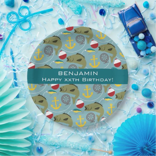 名前をカスタムするを用いる魚釣りパターン ペーパープレート (パーティー)