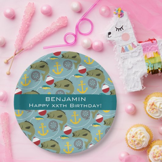 名前をカスタムするを用いる魚釣りパターン ペーパープレート (パーティー)