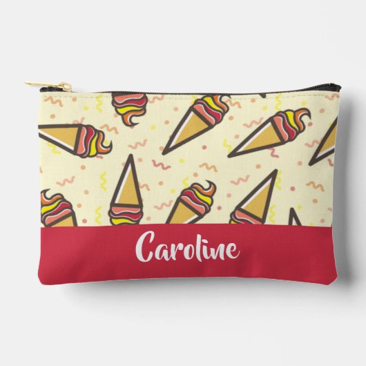 名前をカスタムするアイスクリームパターン アクセサリーポーチ (正面)