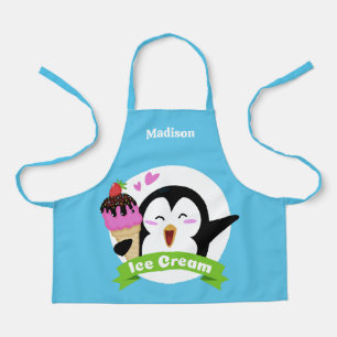 名前をカスタムするアイスクリームペンギン エプロン