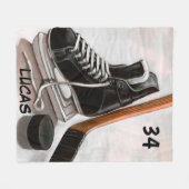 名前をカスタムするアイスホッケーフリースブランケット フリースブランケット (正面(横))