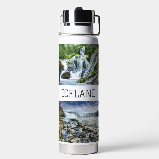 名前をカスタムするアイスランドウォーターフォールズ ウォーターボトル (背面)