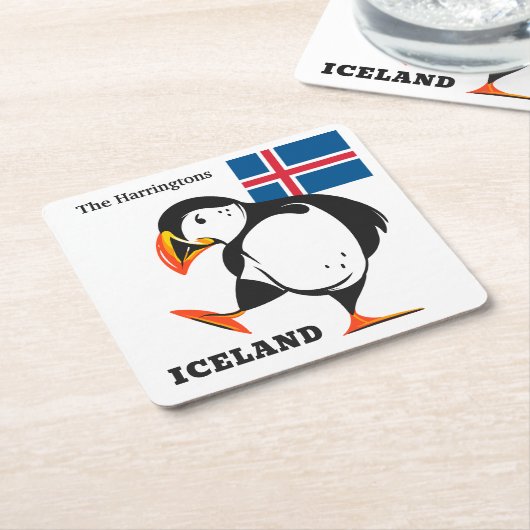 名前をカスタムするアイスランド スクエアペーパーコースター (アングル)