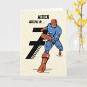 名前をカスタムするアイデン第7誕生日スーパーヒーロー カード (黄色い花)