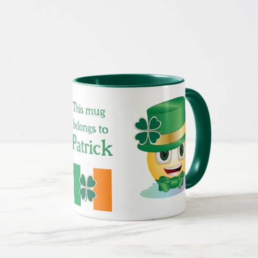 名前をカスタムするアイリッシュエモジと帽子とシャムロックマグ マグカップ (正面右)