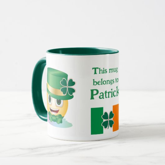 名前をカスタムするアイリッシュエモジと帽子とシャムロックマグ マグカップ (正面左)