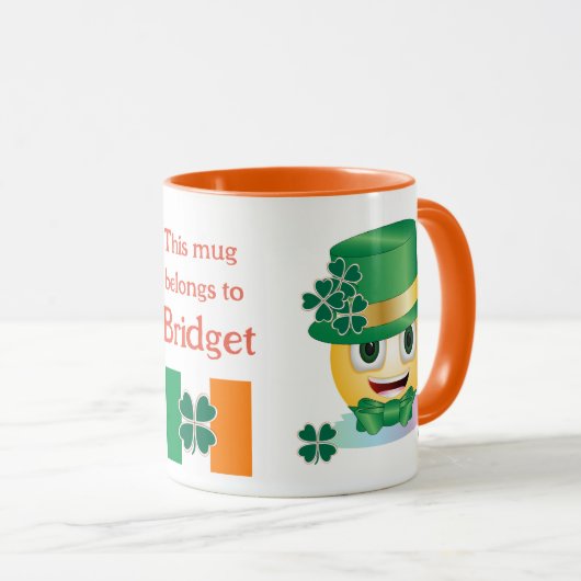 名前をカスタムするアイリッシュエモジと帽子とシャムロックマグ マグカップ (正面右)