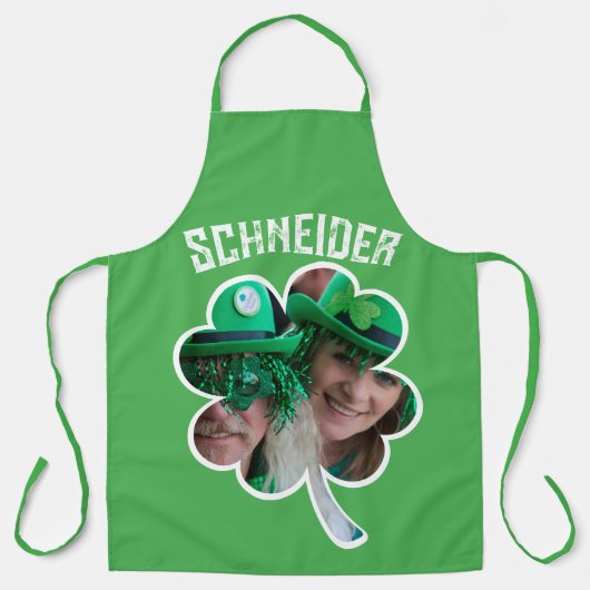 名前をカスタムするアイリッシュクローバー写真St patricks day エプロン (正面)