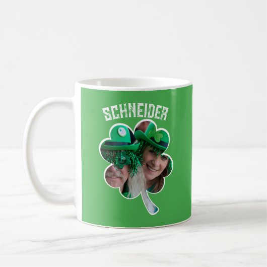 名前をカスタムするアイリッシュクローバー写真St patricks day コーヒーマグカップ (左)