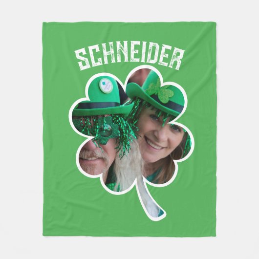 名前をカスタムするアイリッシュクローバー写真St patricks day フリースブランケット (正面)