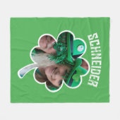 名前をカスタムするアイリッシュクローバー写真St patricks day フリースブランケット (正面(横))