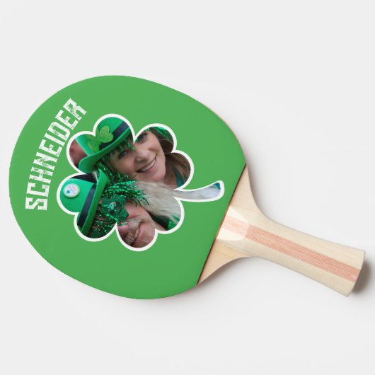 名前をカスタムするアイリッシュクローバー写真St patricks day 卓球ラケット (横)